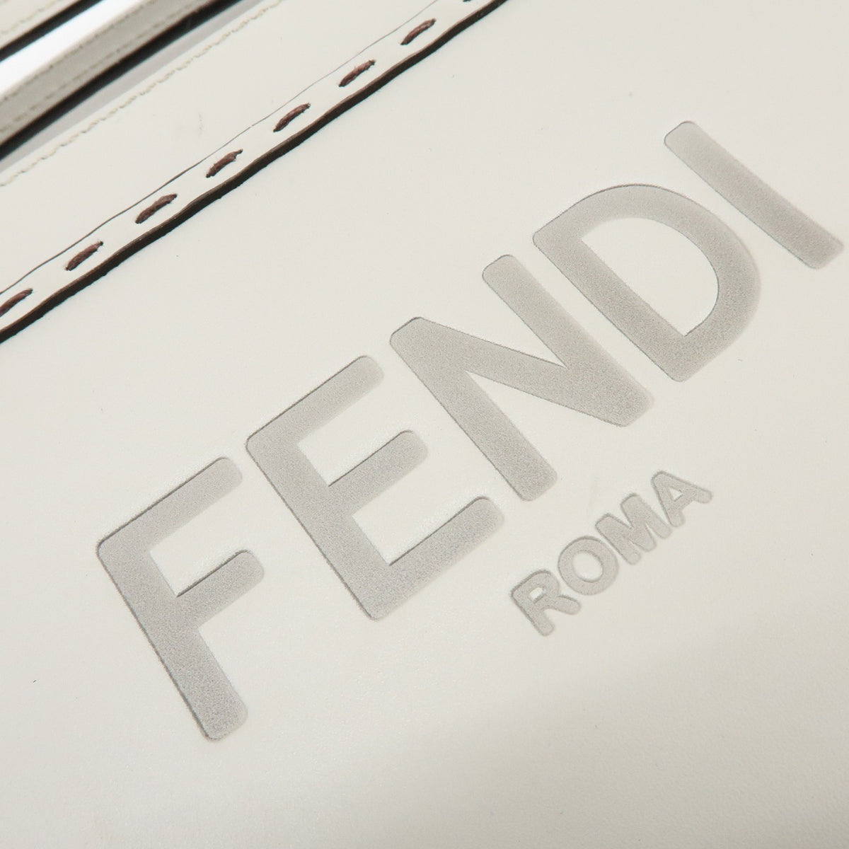 Fendi Logo Cut-Out Handle Shopper Embossed Leather, Gray, Leather, Tote Bag