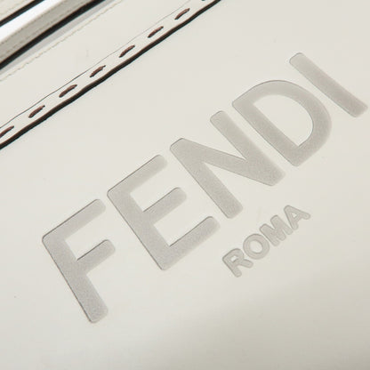 Fendi Logo Cut-Out Handle Shopper Embossed Leather, Gray, Leather, Tote Bag
