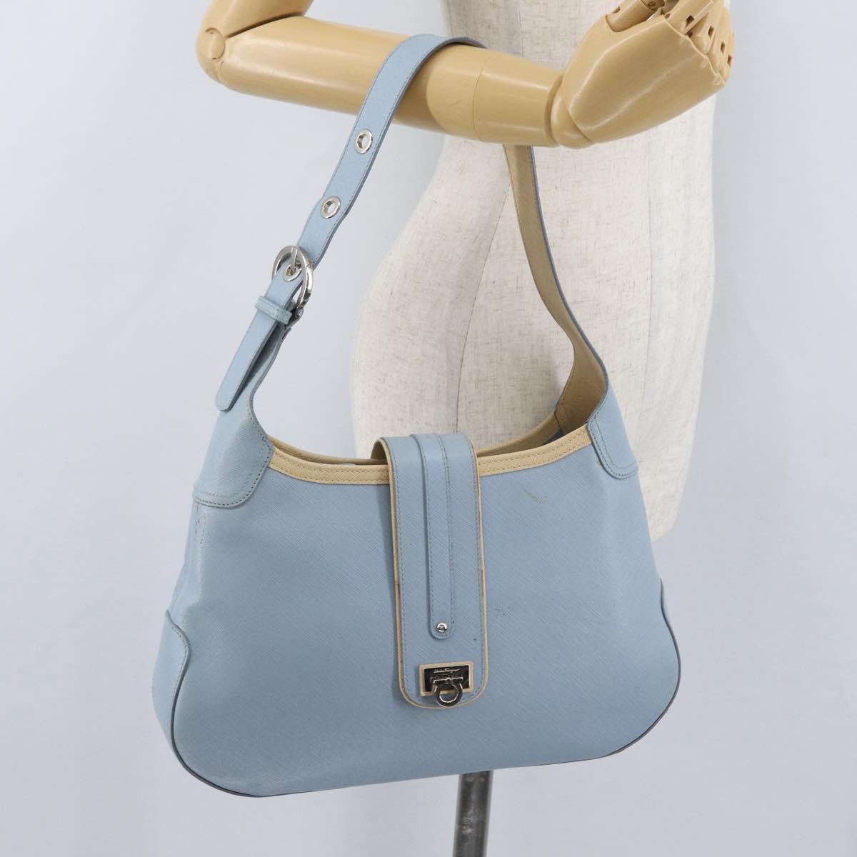 Salvatore Ferragamo Gancini Leather, Blue, Leather, Shoulder Bag