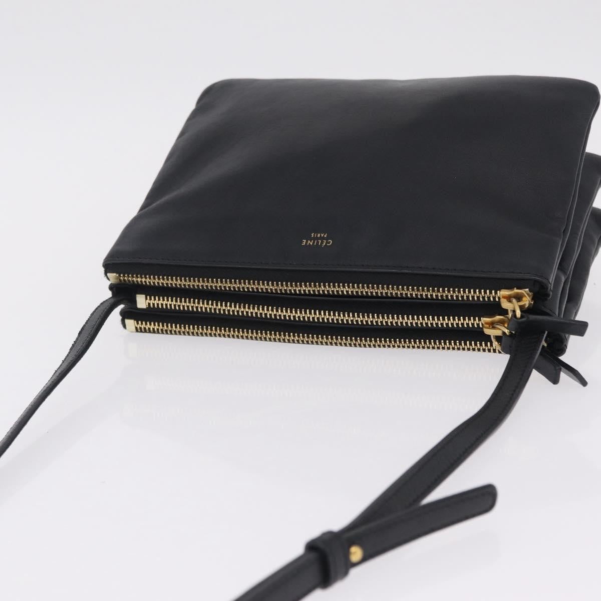 Celine Trio Leather, Black, Leather, Crossbody Bag
