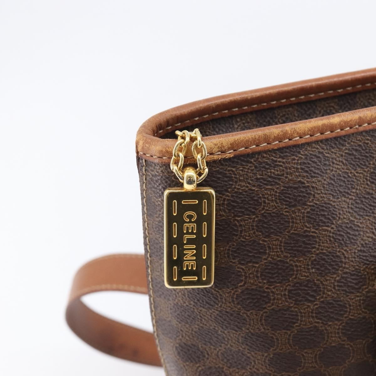 Celine Macadam Shoulder Leather, Brown, Canvas, Crossbody Bag