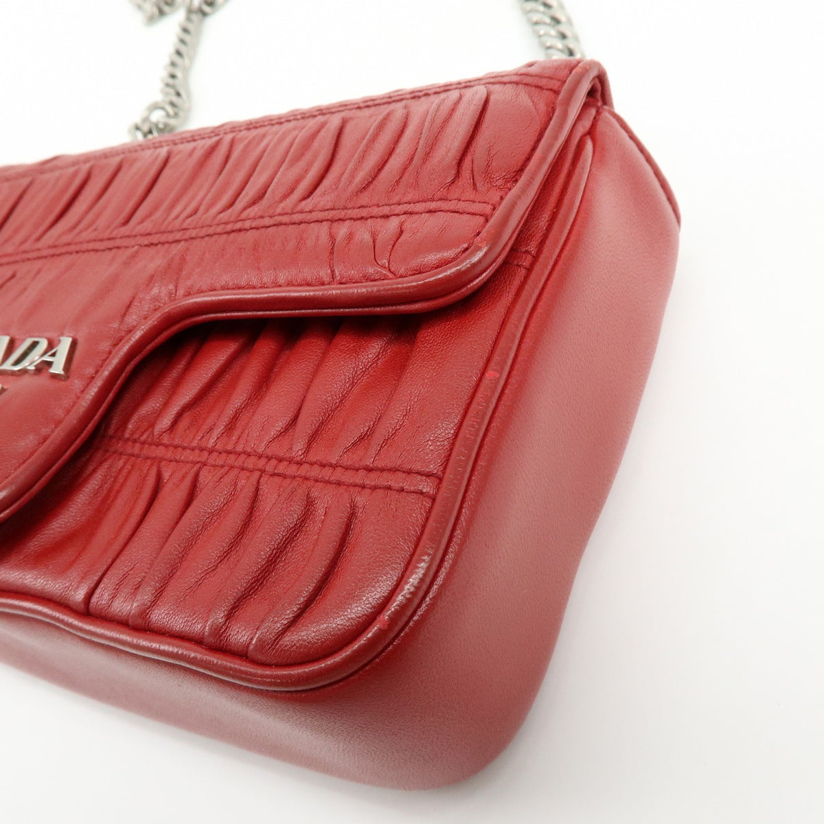 Prada Chain Flap Nappa Gaufre, Red, Leather, Shoulder Bag