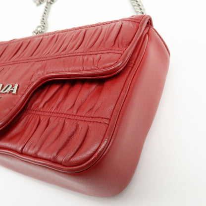 Prada Chain Flap Nappa Gaufre, Red, Leather, Shoulder Bag