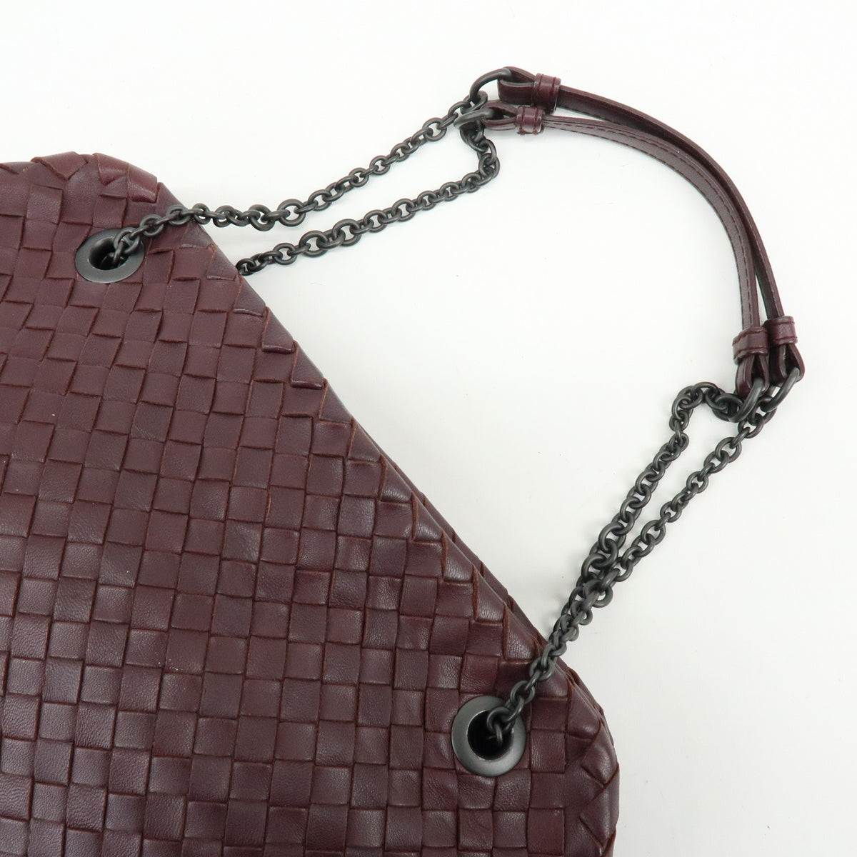 Bottega Veneta Double Chain Intrecciato Nappa, Burgundy, Leather, Tote Bag