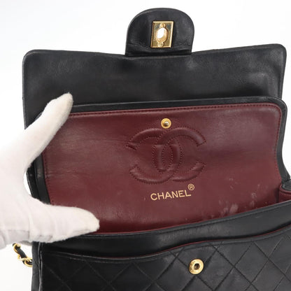 Chanel Vintage Square Classic Double Flap Bag Quilted Leather, BLACK, LEATHER, Shoulder bag