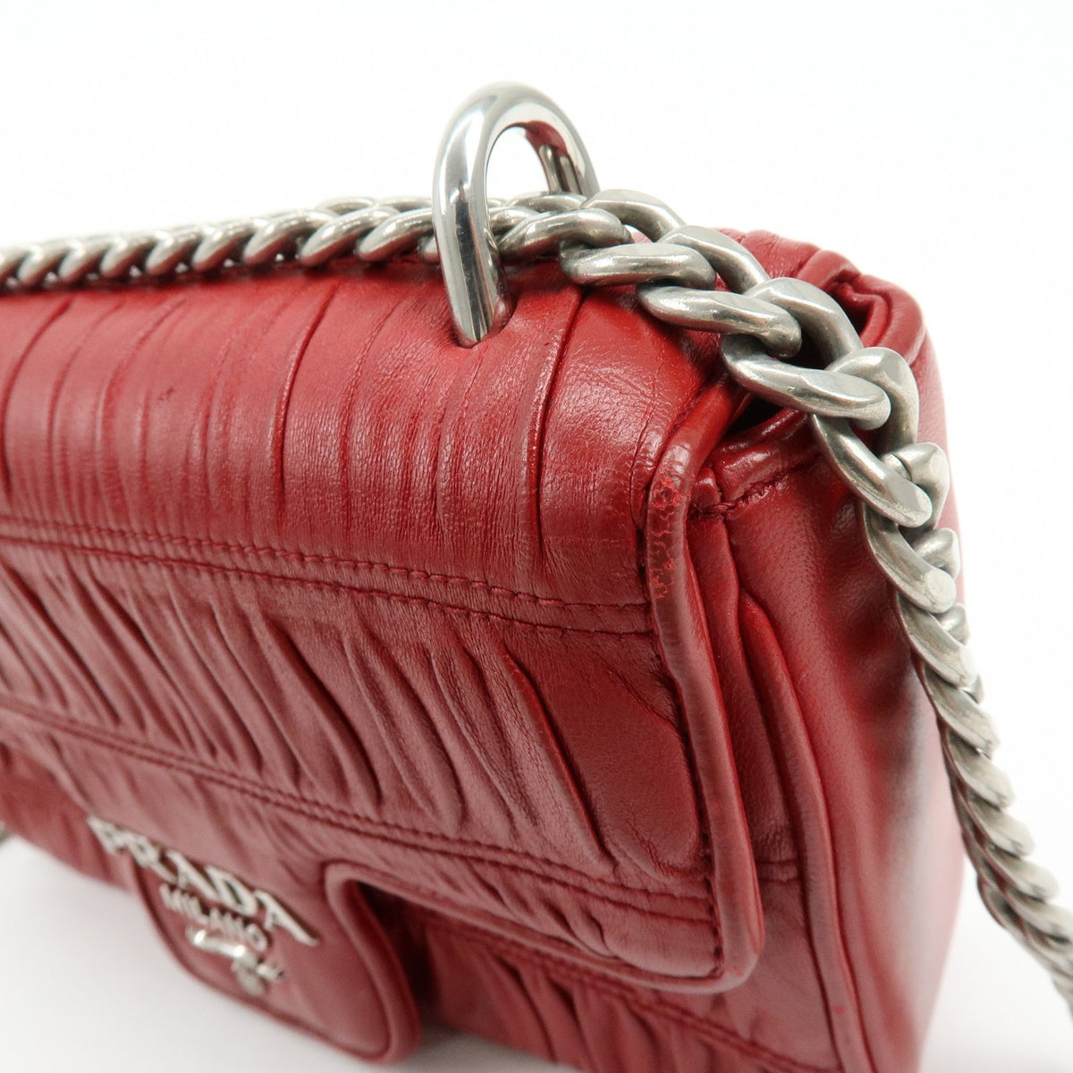 Prada Chain Flap Nappa Gaufre, Red, Leather, Shoulder Bag