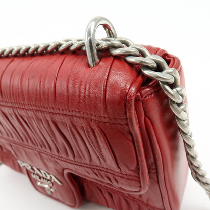 Prada Chain Flap Nappa Gaufre, Red, Leather, Shoulder Bag