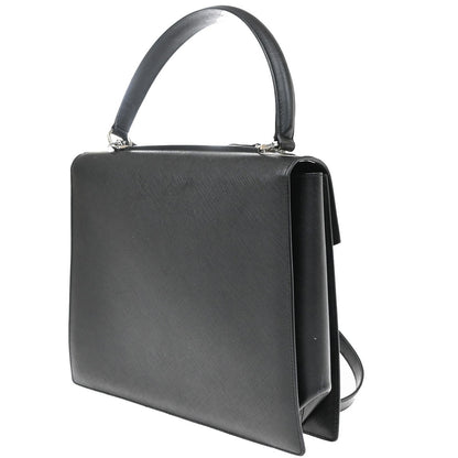 Salvatore Ferragamo Double Gancini Top Handle Saffiano Leather, Black, Leather, Handbag