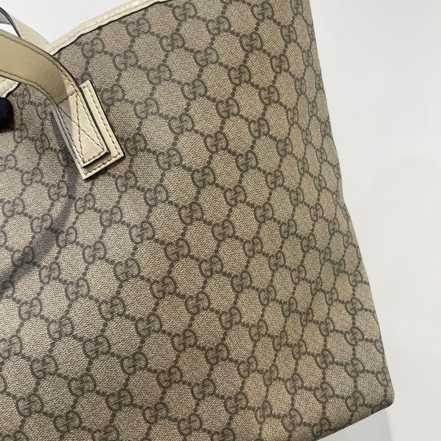 Gucci Plus Tote GG Coated Canvas with Leather, Beige, Canvas, Tote Bag