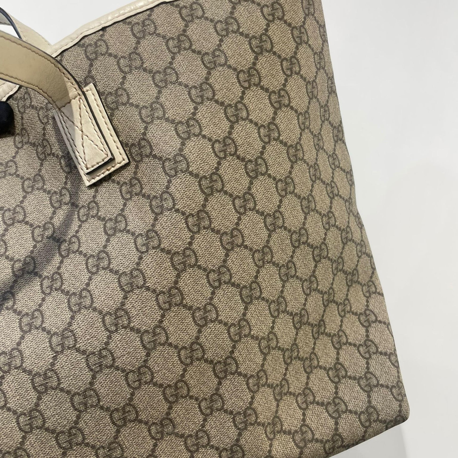 Gucci Plus Tote GG Coated Canvas with Leather, Beige, Canvas, Tote Bag