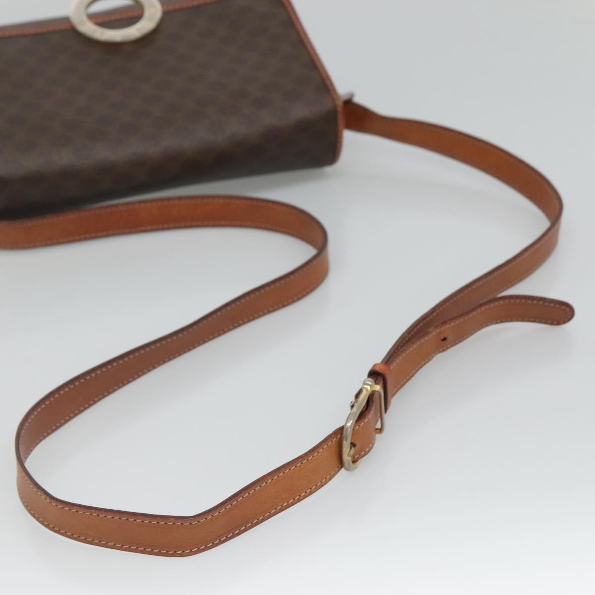 Celine Vintage Macadam Circle Logo Canvas and Leather, Brown, Canvas, Shoulder Bag