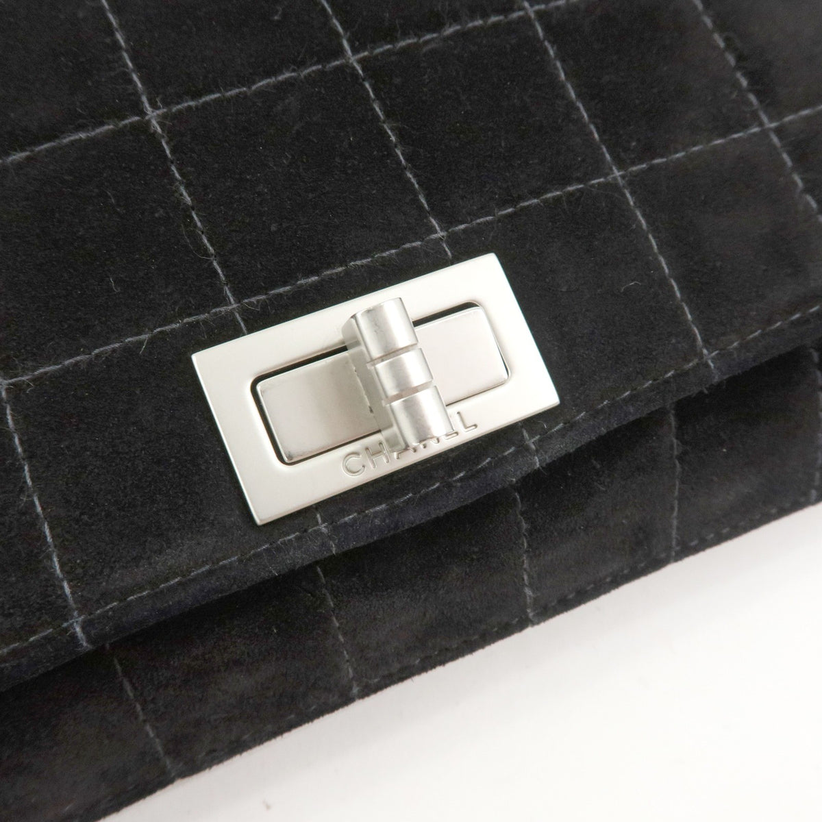 Chanel Chocolate Bar Mademoiselle Flap Quilted Leather, Black, Suede, Handbag