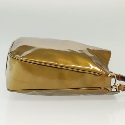 Gucci Vintage Bamboo Handle Open Hobo Leather, Gold, Patent Leather, Shoulder Bag