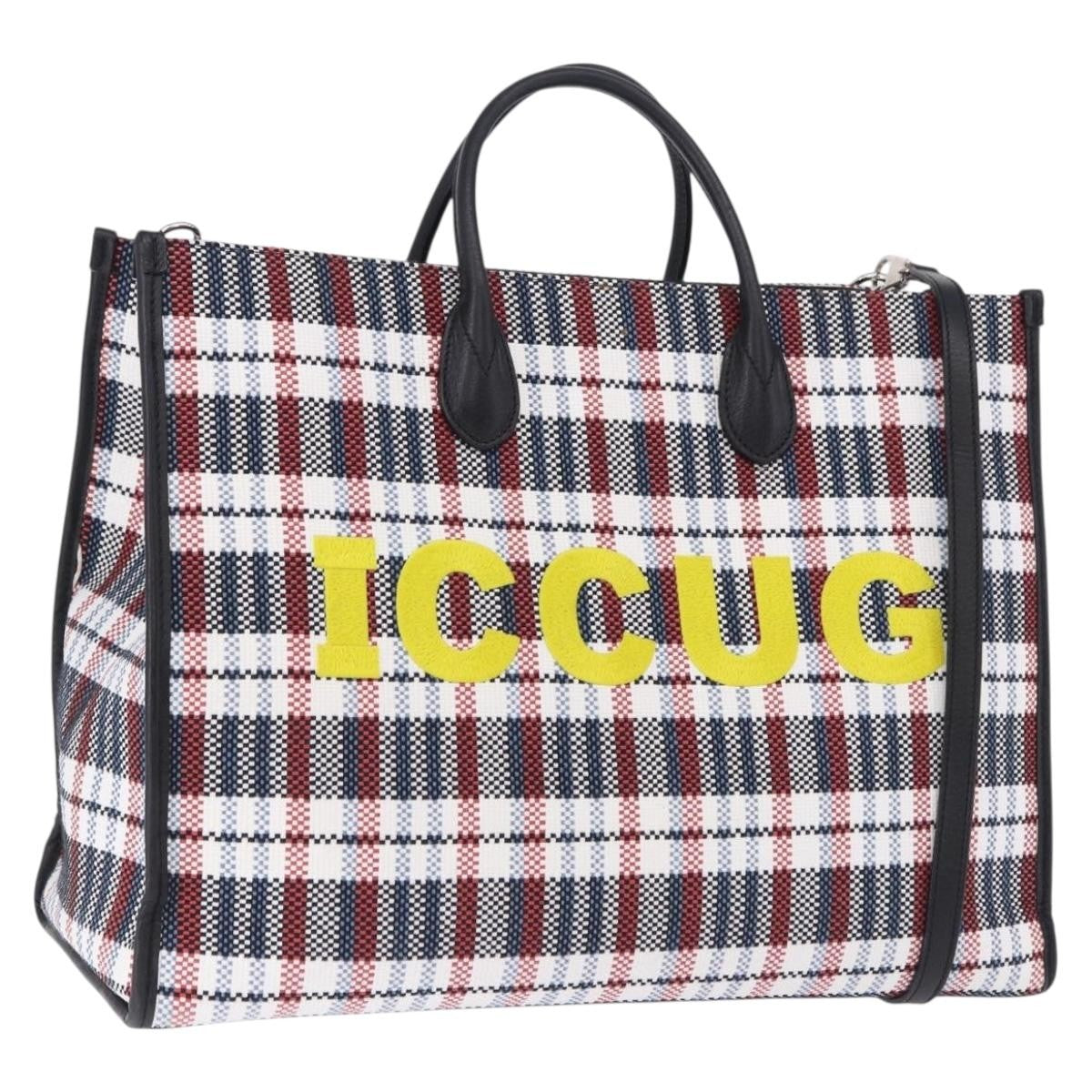 Gucci ICCUG Tote Embroidered Faux Raffia, Multicolour, Canvas, Tote Bag