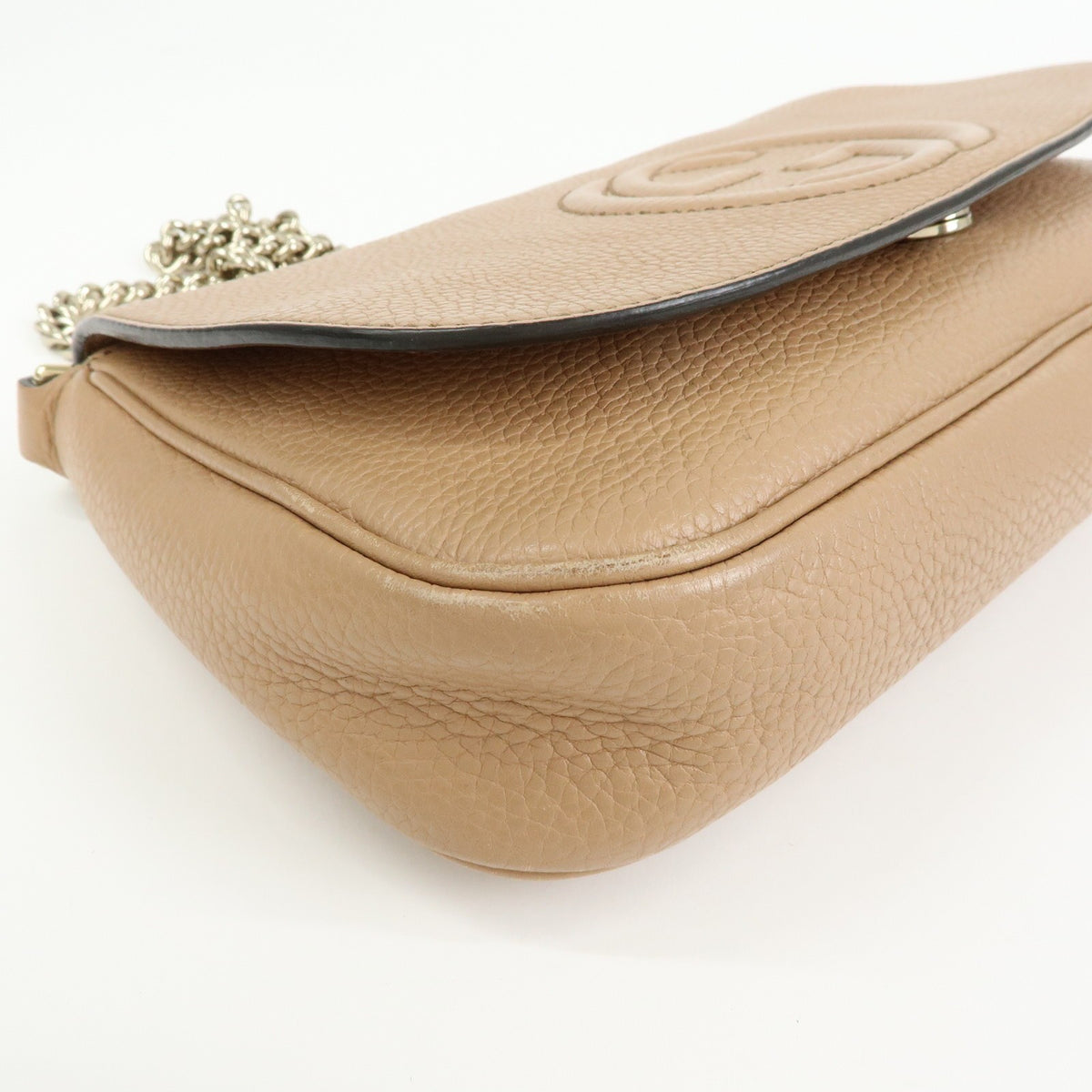 Gucci Soho Chain Leather, Beige, Leather, Crossbody Bag