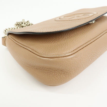Gucci Soho Chain Leather, Beige, Leather, Crossbody Bag