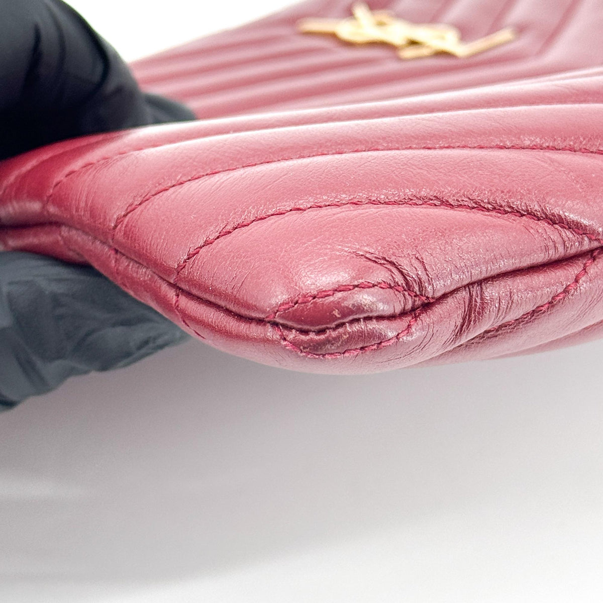 Saint Laurent Classic Monogram Wristlet Matelasse Chevron Leather, Burgundy, Leather, Clutch