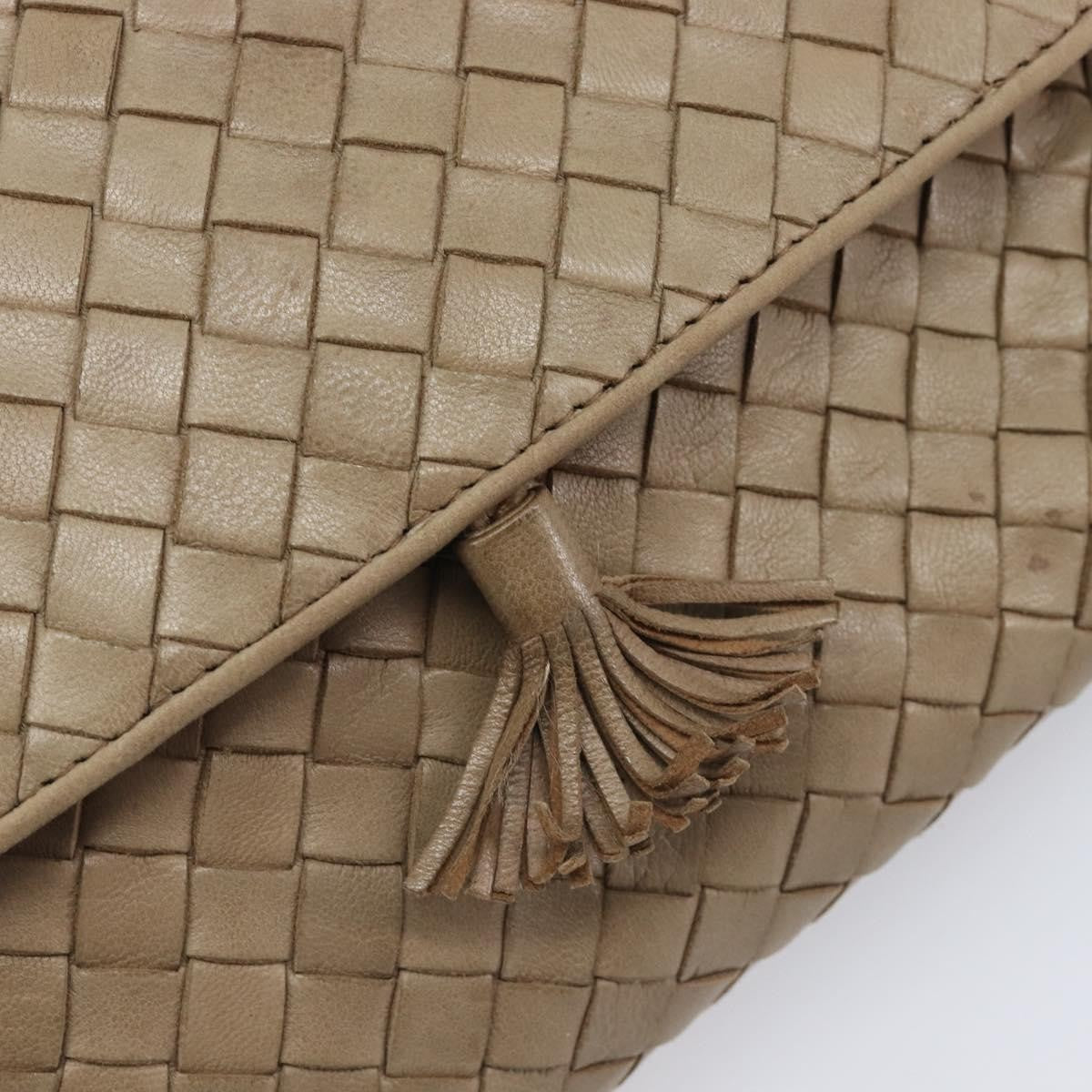 Bottega Veneta Tassel Flap Intrecciato Nappa, Beige, Leather, Crossbody Bag