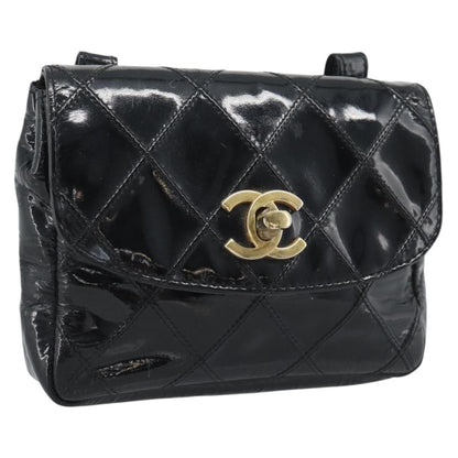 Chanel CC Flap Belt Quilted Lambskin, Black, Patent Leather, Clutch