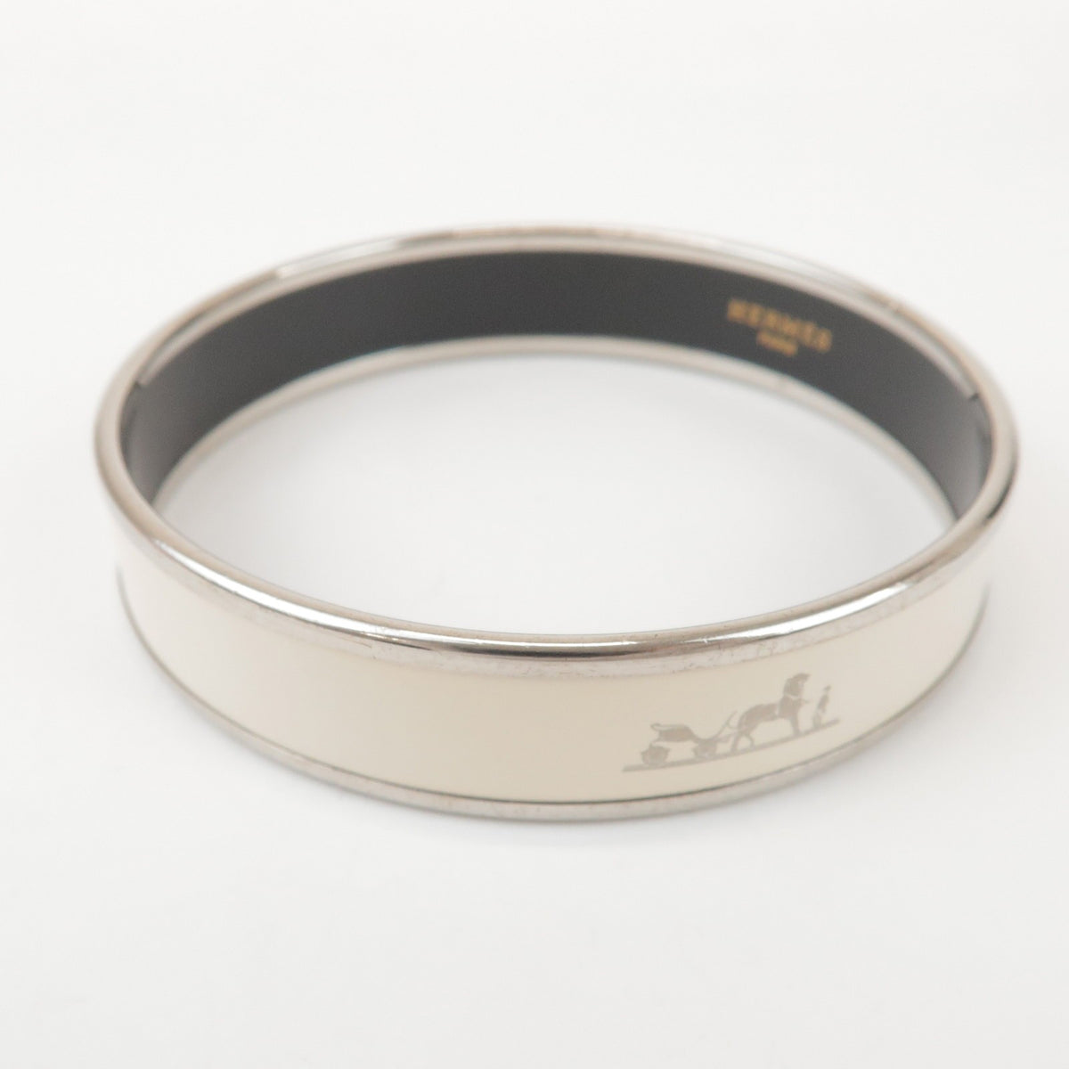 Hermes Caleche Bangle Enamel, Silver, Silver Plated, Bracelet