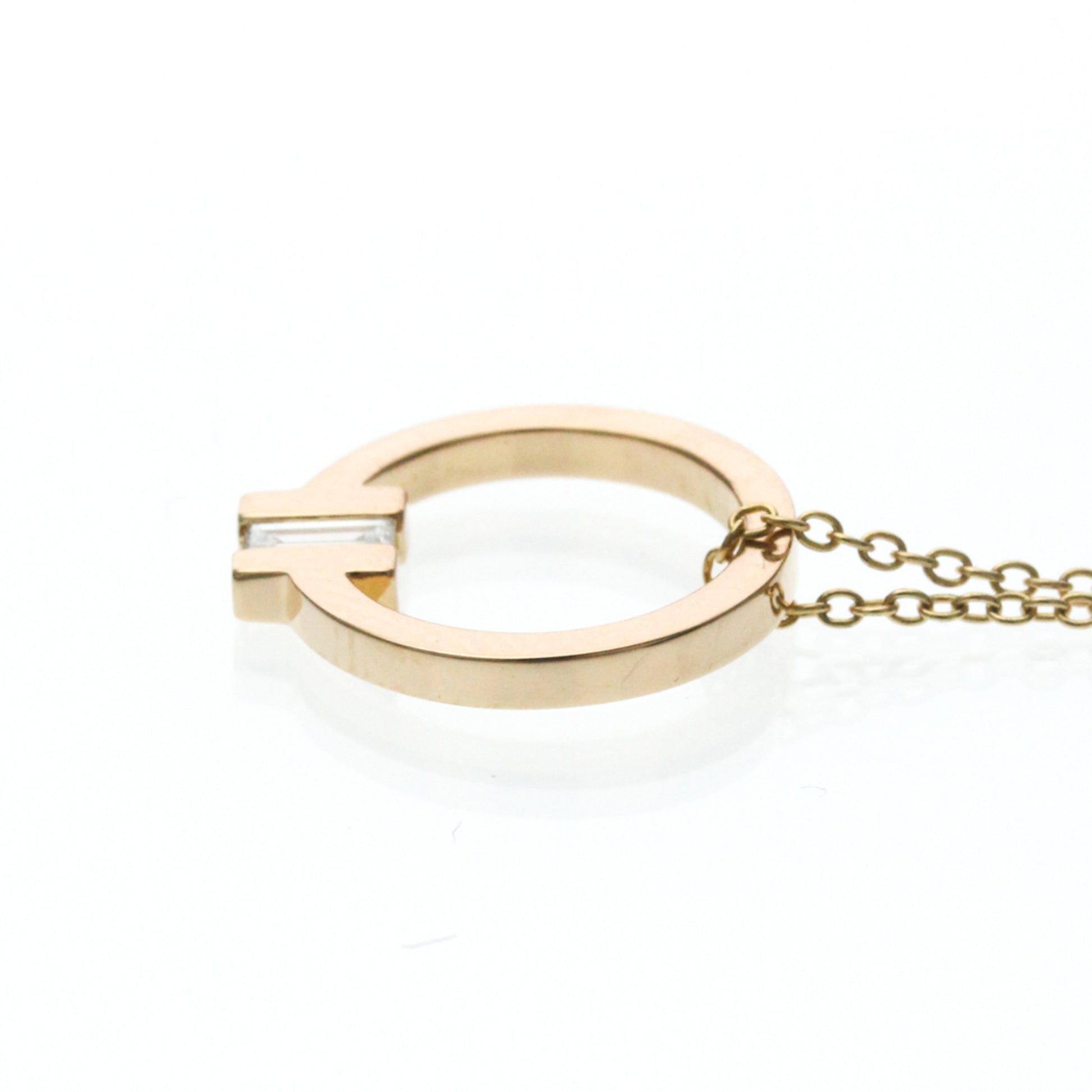 Tiffany & Co. T Circle Pendant 18K Rose Gold with Diamond, Gold, Pink Gold, Necklace