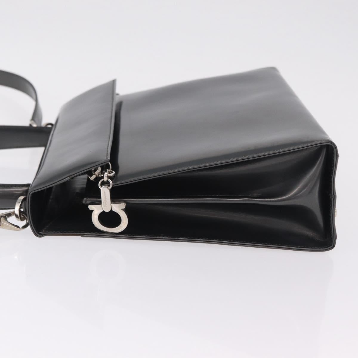 Salvatore Ferragamo Gancini Leather, Gray, Patent Leather, Handbag