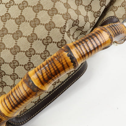 Gucci Bamboo Peggy Hobo GG Canvas, Beige, Canvas, Shoulder Bag