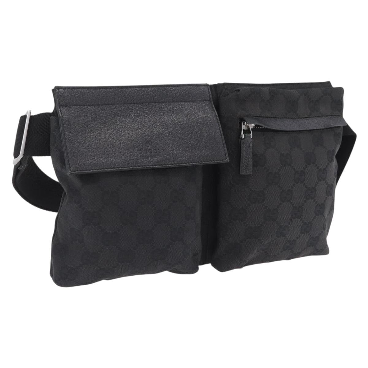 Gucci Two Pocket Belt Bag GG Canvas, Black, Canvas, Handbag