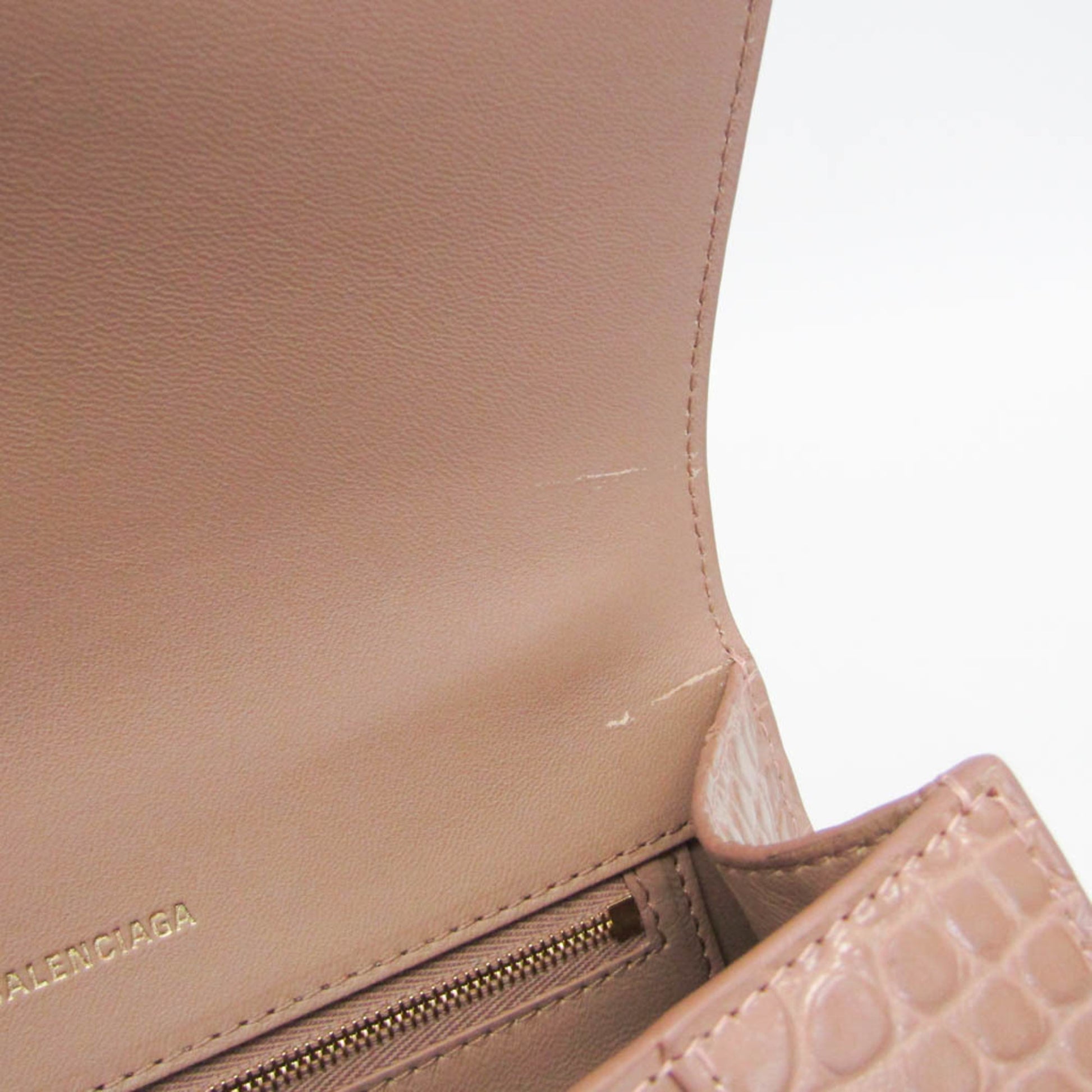 Balenciaga Hourglass Crocodile Embossed, Pink, Leather, Handbag