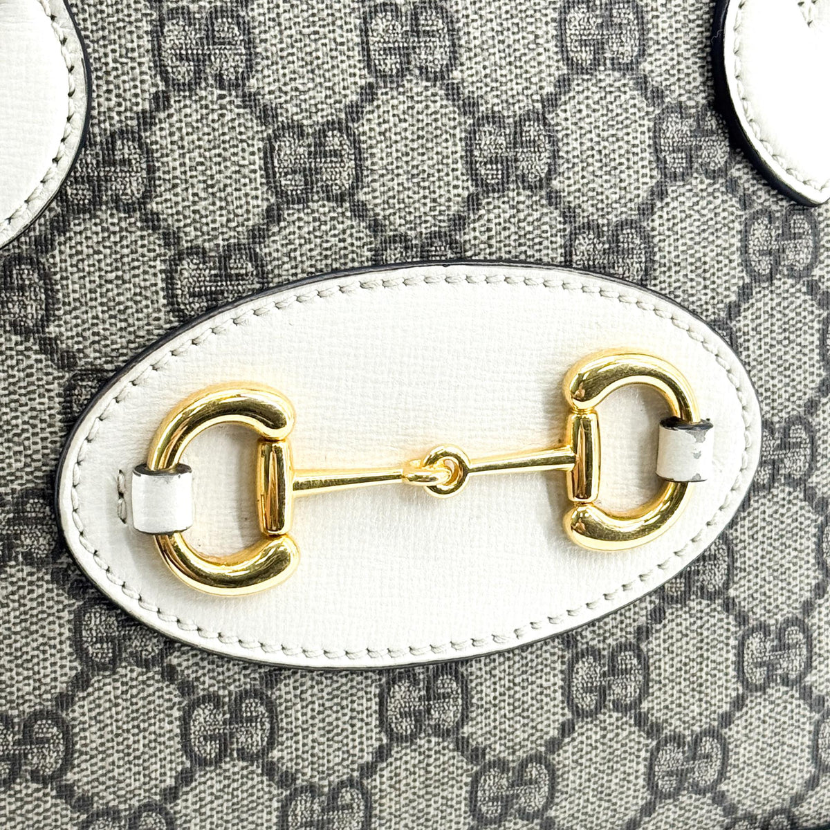 Gucci Horsebit 1955 Top Handle GG Canvas with Leather, White, Canvas, Handbag