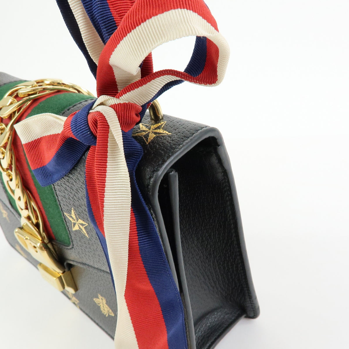 Gucci Sylvie Printed Leather, Black, Leather, Shoulder Bag