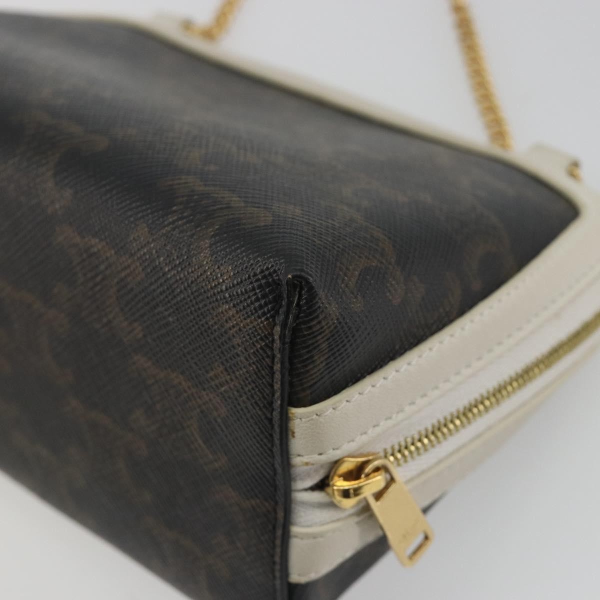 Celine Zip Around Chain Clutch Triomphe Coated Canvas, Brown, Canvas, Clutch