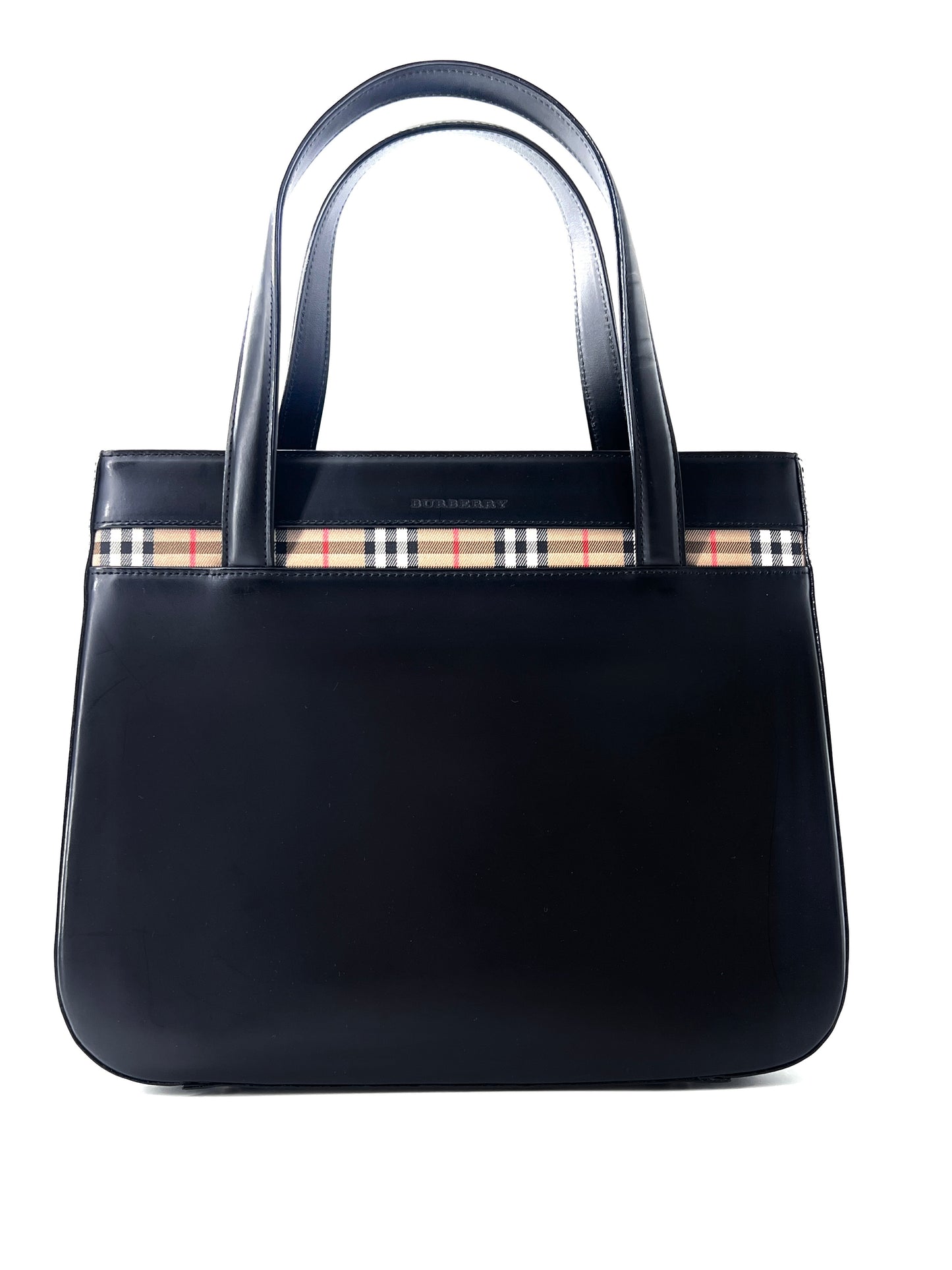 Burberry Nova Check Tote Leather, BLACK, LEATHER, Tote bag