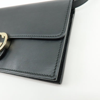 Gucci Interlocking Wallet on Chain Leather, Black, Leather, Crossbody Bag