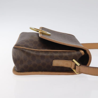Celine Vintage Macadam Circle Logo Canvas and Leather, Brown, Canvas, Shoulder Bag