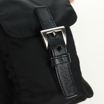 Prada Double Pocket Drawstring Tessuto, Black, Nylon, Shoulder Bag