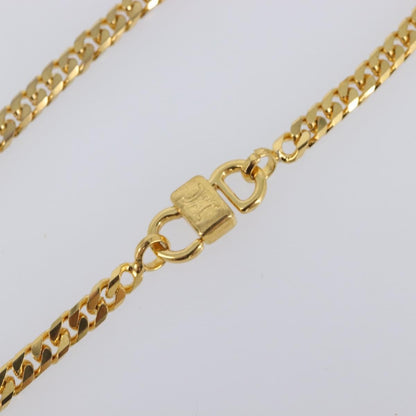 Celine Vintage Logo Circle Pendant Metal, Gold, Metal, Necklace