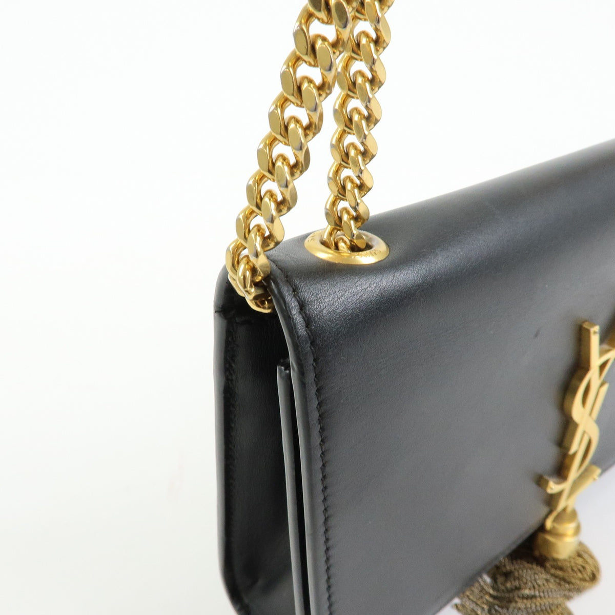 Saint Laurent Classic Monogram Tassel Leather, Black, Leather, Crossbody Bag