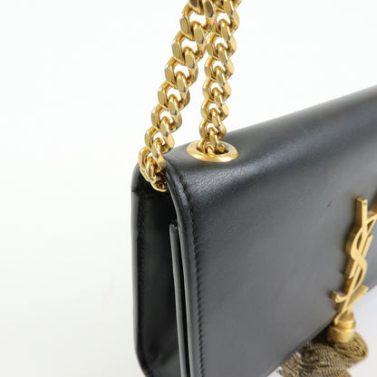 Saint Laurent Classic Monogram Tassel Leather, Black, Leather, Crossbody Bag