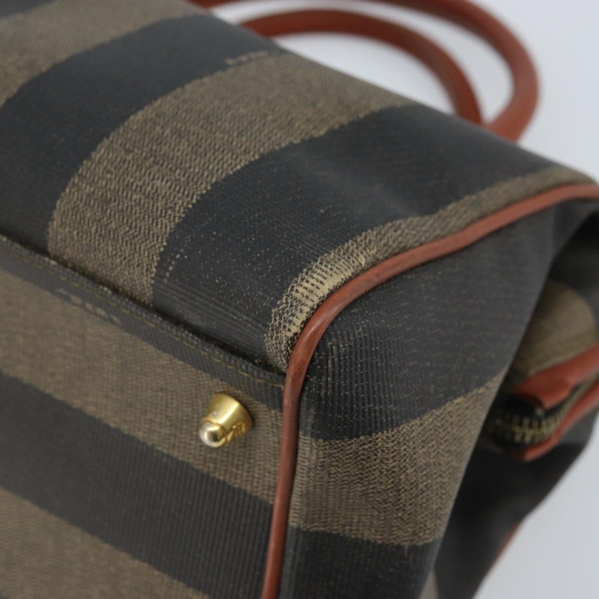 Fendi Vintage Pequin Convertible Boston Coated Canvas, Brown, Canvas, Handbag
