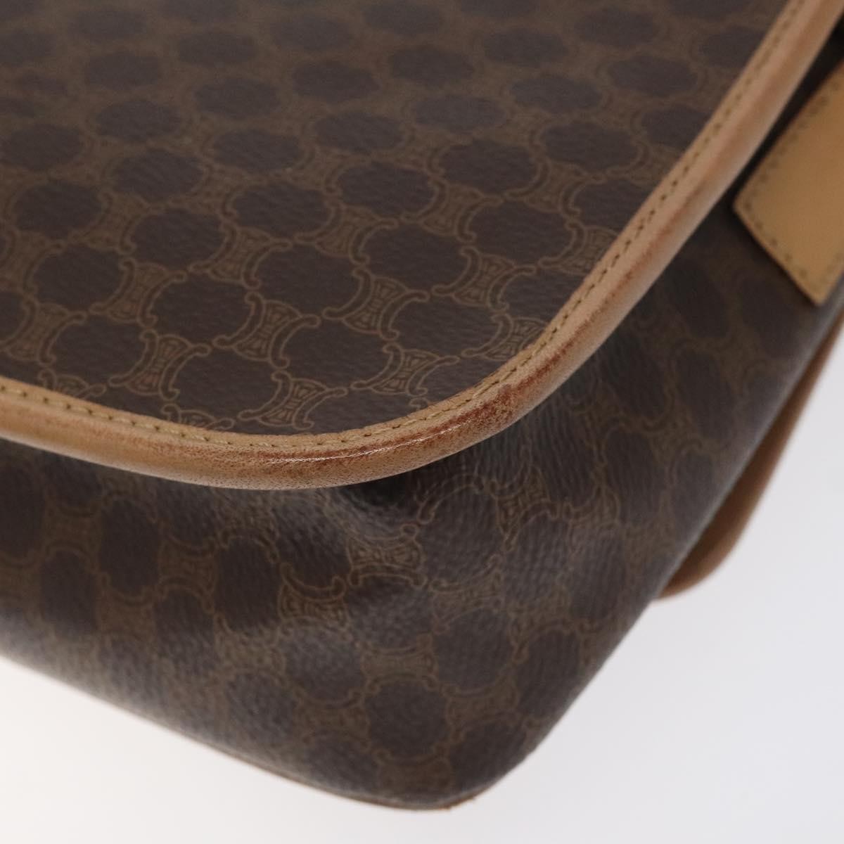 Celine Vintage Macadam Circle Logo Canvas and Leather, Brown, Canvas, Shoulder Bag