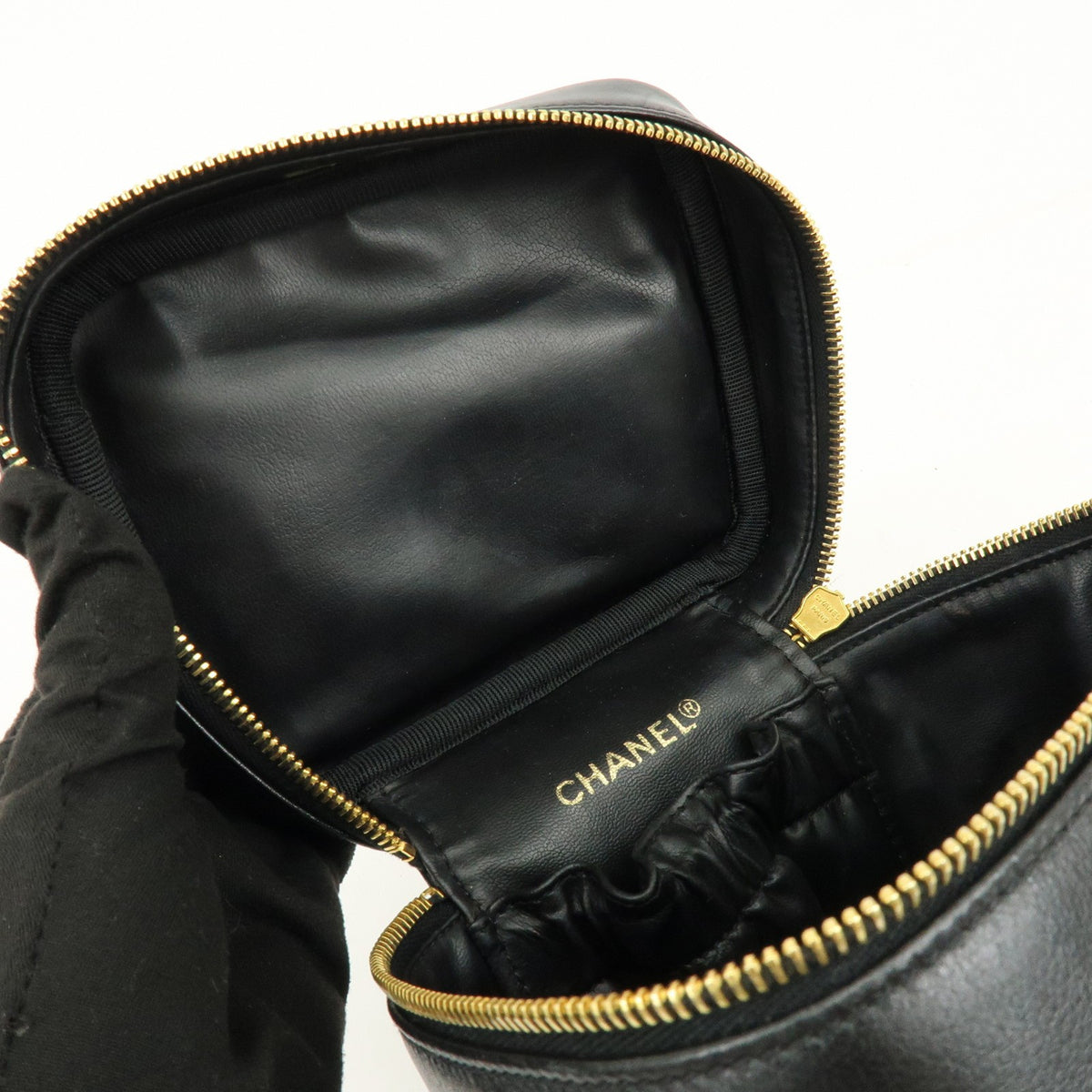 Chanel Vintage Cosmetic Case Lambskin, Black, Leather, Clutch