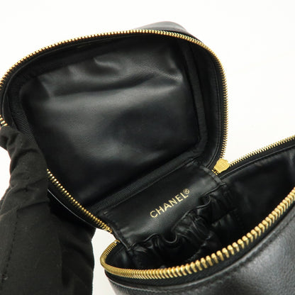 Chanel Vintage Cosmetic Case Lambskin, Black, Leather, Clutch