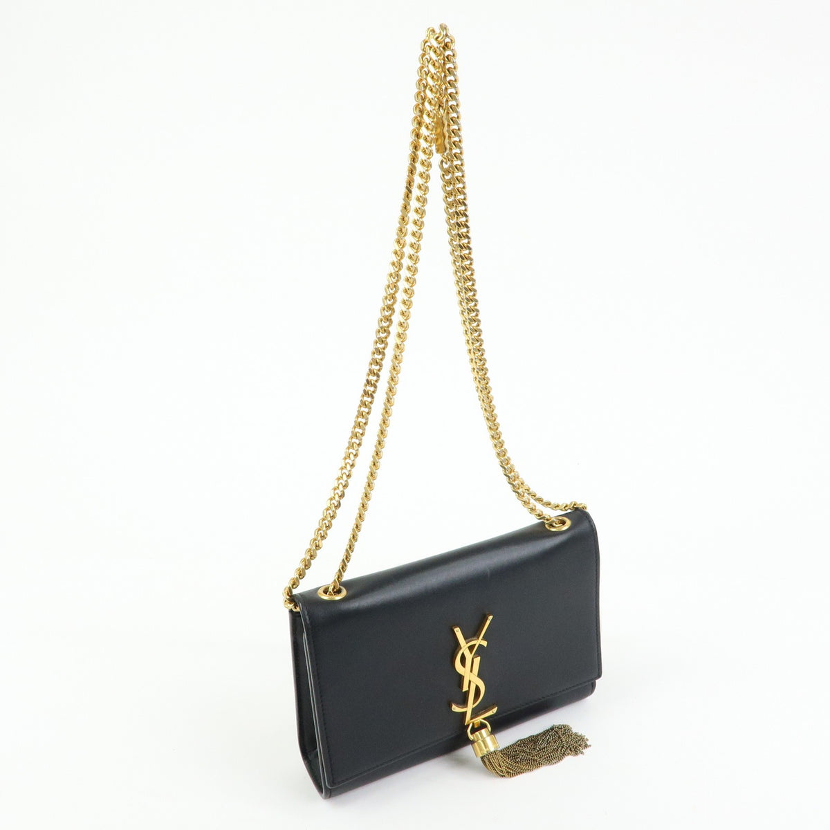 Saint Laurent Classic Monogram Tassel Leather, Black, Leather, Crossbody Bag