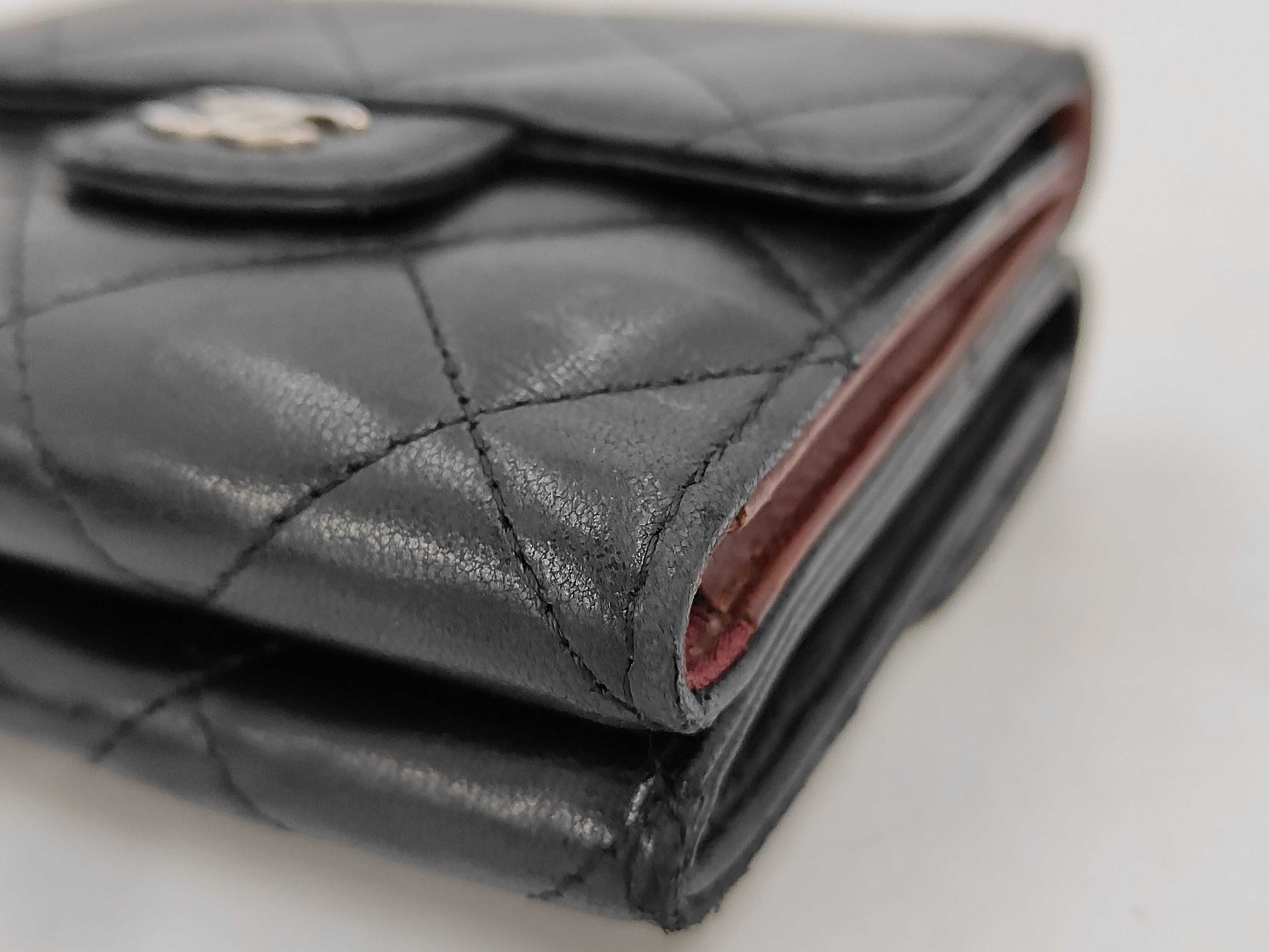 Chanel Trifold Flap Lambskin, Black, Leather, Wallet