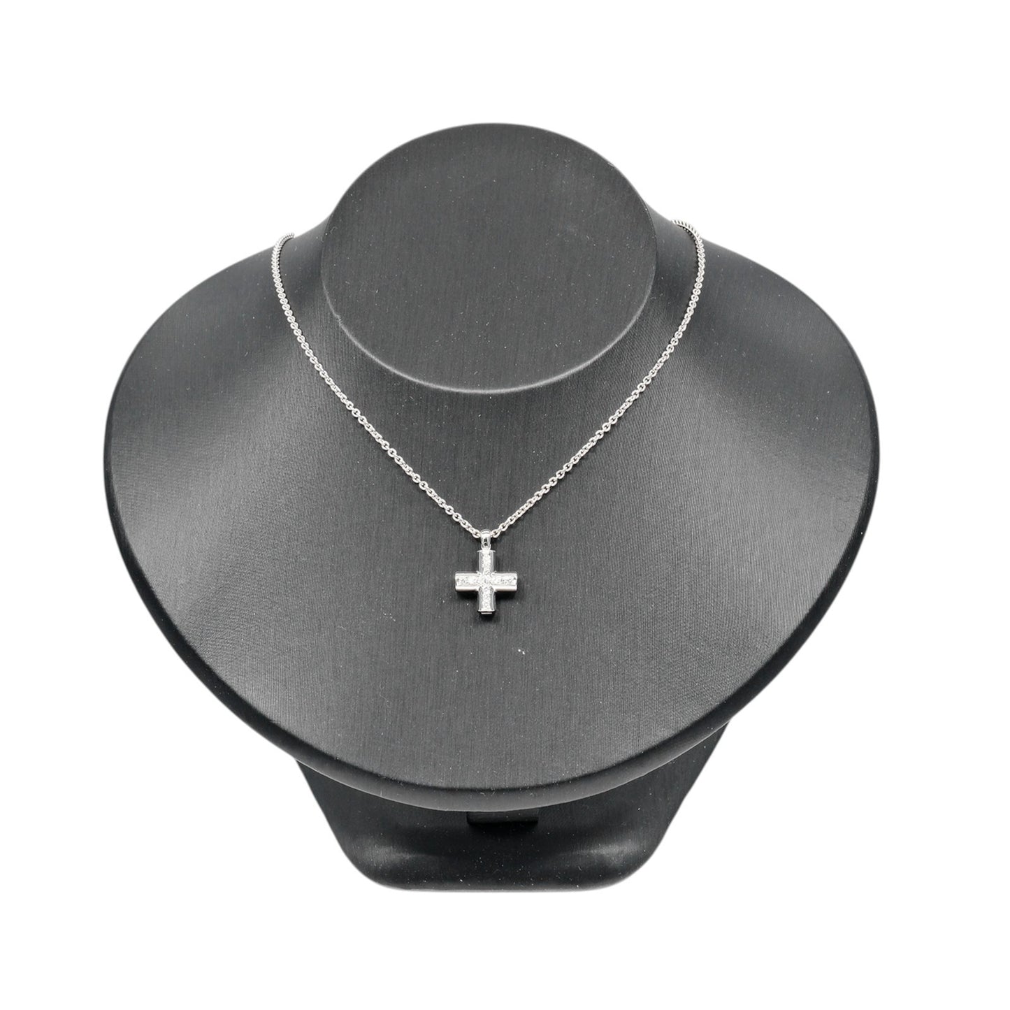 Bvlgari Greek Cross 18K White Gold with Diamonds, Silver, White Gold, Necklace