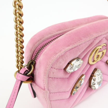 Gucci GG Marmont Crystal Embellished Matelasse Velvet, Pink, Velvet, Shoulder Bag