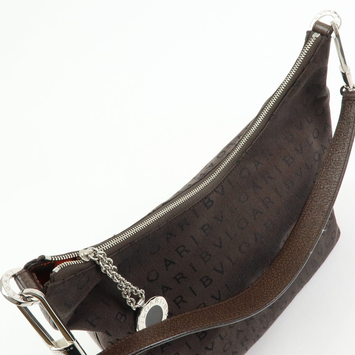 Bvlgari Logomania Suede, Brown, Canvas, Handbag