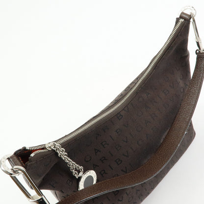 Bvlgari Logomania Suede, Brown, Canvas, Handbag