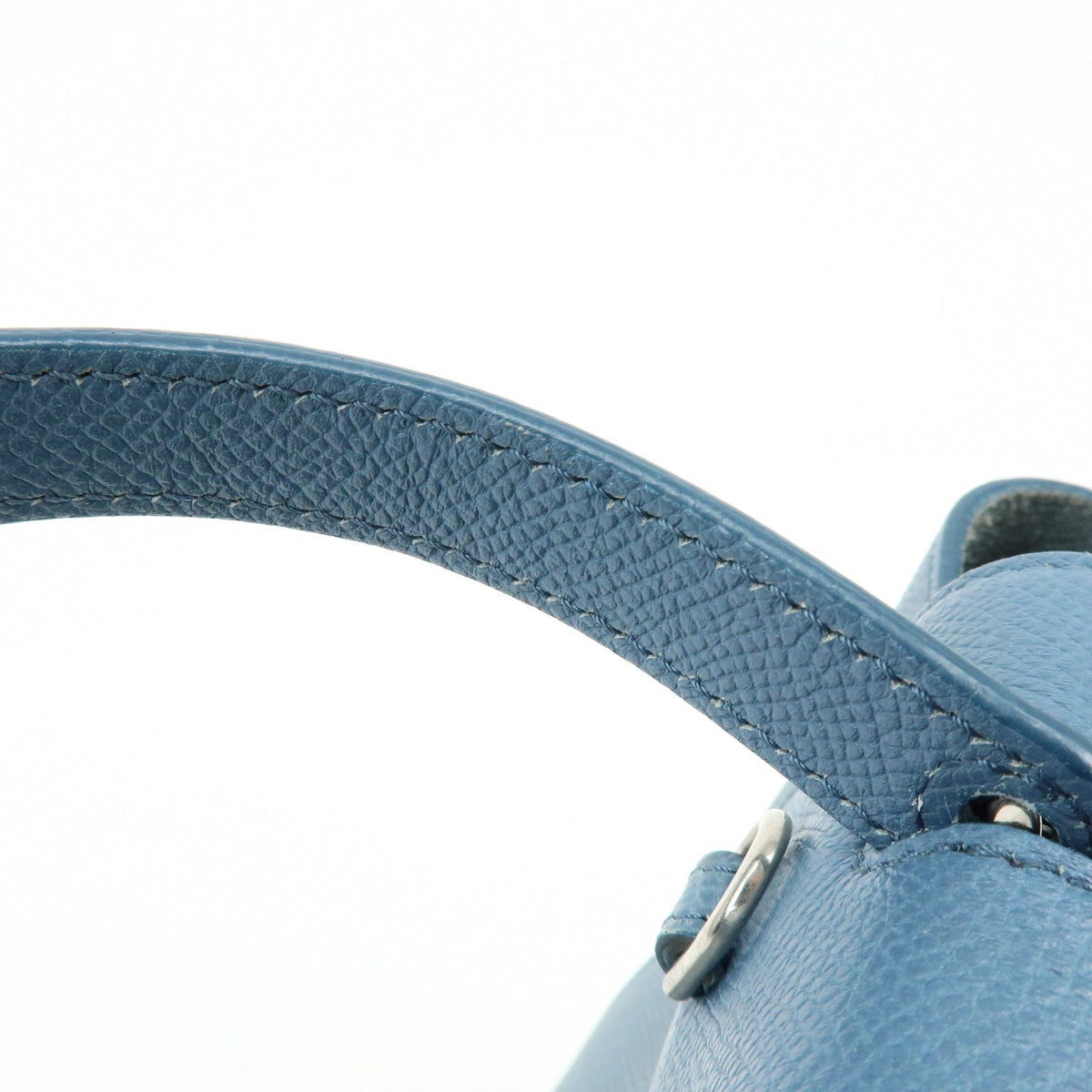 Celine Belt Textured Leather, Blue, Leather, Handbag